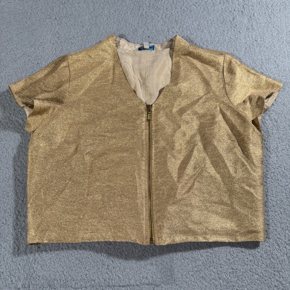 Global Desi Short Sleeve T-Shirt Zip Women's Large Womens V-Neck Top Gold Brown - Picture 1 of 5